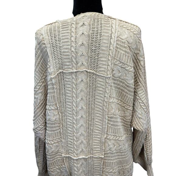 Free People Open Front Cable Knit Cardigan Sweater Small Beige Cotton - Picture 9 of 11